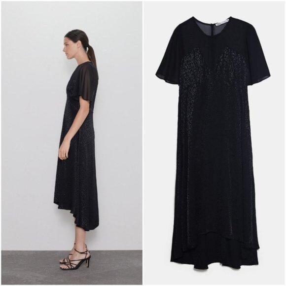 Zara Illusion neckline flutter sleeves dress - Picture 3 of 8